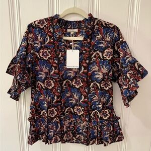 Fitzroy & Willa button up floral Top  Cotton Blouse Shirt Women’s Size small NWT